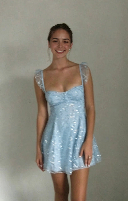 Aimishang Sparkly A Line Sweetheart Neck Ruffle Sleeveless Sequin Short Homecoming Dresses Summer Mini Graduation Party Dress