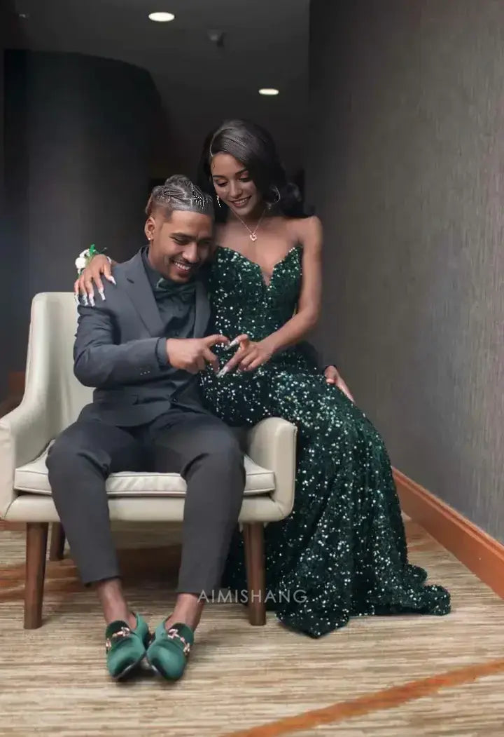 Aimishang Sparkly Black Sequins Mermaid Strapless Sleeveless Long Prom Dress Sexy Party Evening Gown Fashion Formal Dress