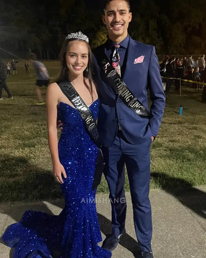 Aimishang Sparkly Black Sequins Mermaid Strapless Sleeveless Long Prom Dress Sexy Party Evening Gown Fashion Formal Dress