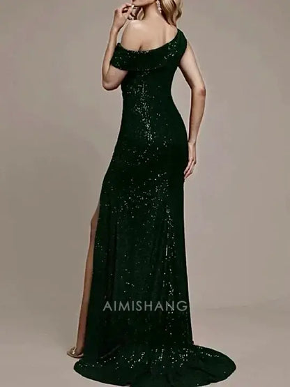 Aimishang Sparkly Mermaid Sequins Sleeveless Elegant Long Formal Prom Dress Charming Evening Party Dress With Slit