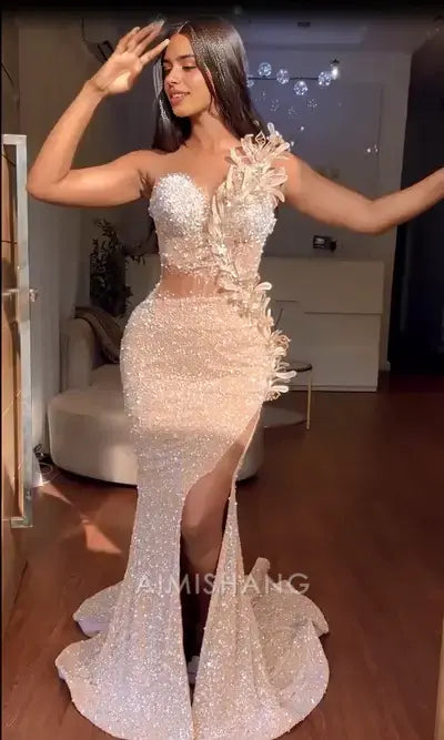 Aimishang Sparkly Mermaid Sleeveless Party Evening Gowns With Slit Sexy Long Formal Prom Dress Charming Graduation Dress