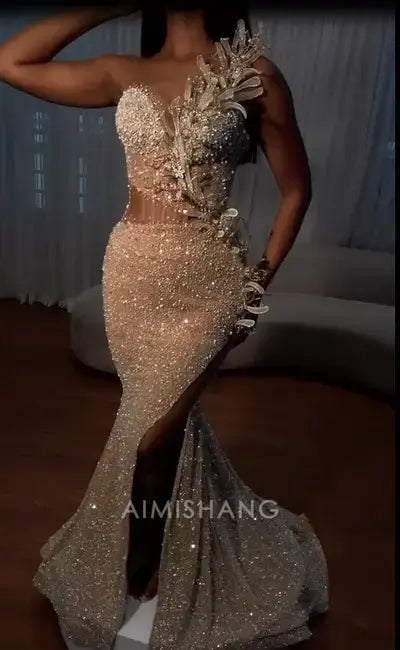 Aimishang Sparkly Mermaid Sleeveless Party Evening Gowns With Slit Sexy Long Formal Prom Dress Charming Graduation Dress