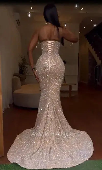 Aimishang Sparkly Mermaid Sleeveless Party Evening Gowns With Slit Sexy Long Formal Prom Dress Charming Graduation Dress