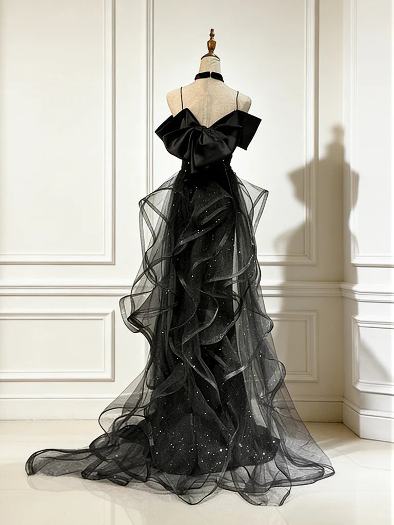 Aimishang Sparkly Off Shoulder Black Sequin Long Formal Prom Dress Charming Party Evening Gown
