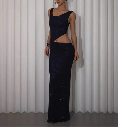 Aimishang Sparkly One-Shoulder Cut-Out Sleeveless Party Evening Gown Fashion Formal Prom Dress