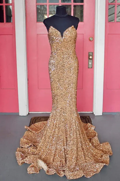 Aimishang Sparkly Purple Sequins Mermaid Strapless Sleeveless Long Prom Dress Sexy Party Evening Gown Fashion Formal Dress