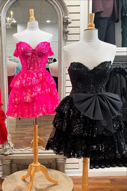 Aimishang Homecoming Dress Sparkly A-Line Tiered With Bowknot Sweetheart