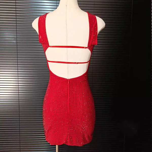 Aimishang Sparkly Strapless Mini Dress Sleeveless Homecoming Dress Fashion Short Party Prom Dress