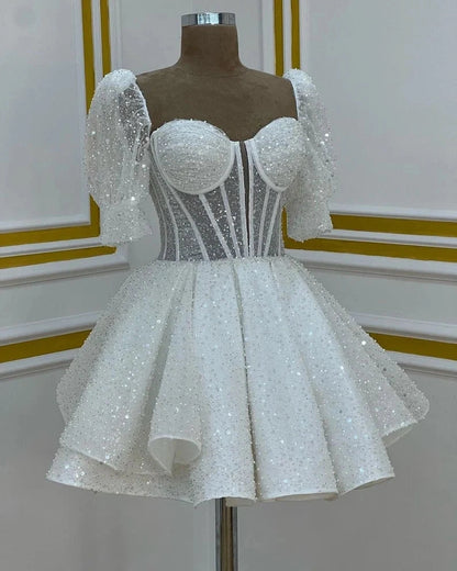 Aimishang Sparkly Sweetheart Neck A line Short Sleeves Homecoming Dress Chic Birthday Party Dress
