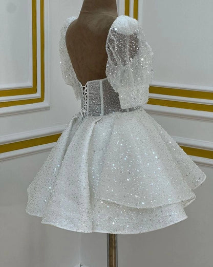 Aimishang Sparkly Sweetheart Neck A line Short Sleeves Homecoming Dress Chic Birthday Party Dress