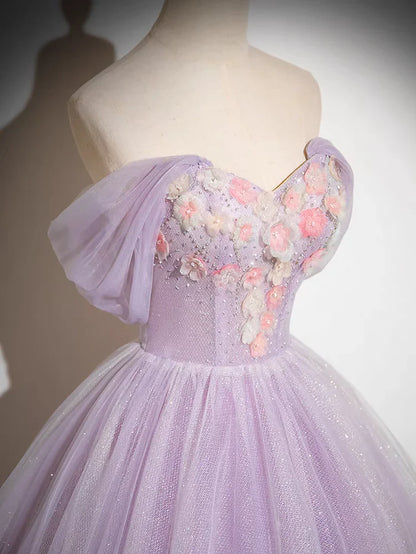 Wholesale Elegant A Line Off the Shoulder Appliques Tulle Prom Dress Ball Gown Charming