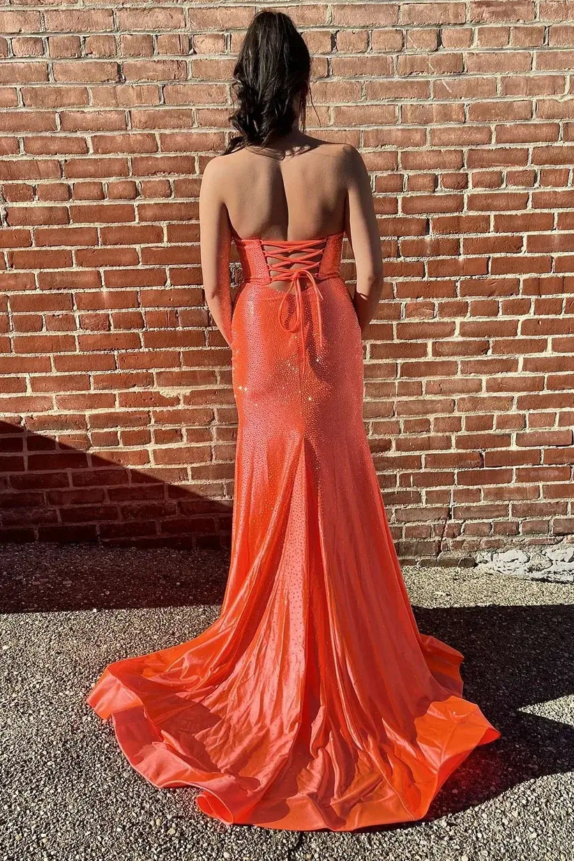 Aimishang Shiny Mermaid Strapless Sleeveless Beaded Cut-out Evening Party Dress Elegant Long Formal Prom Dress With Slit