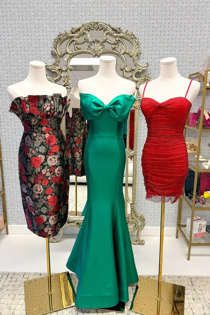 Aimishang Cute Mermaid Strapless Sleeveless Bow Front Evening Party Dresses Lovely Long Formal Graduation Dress