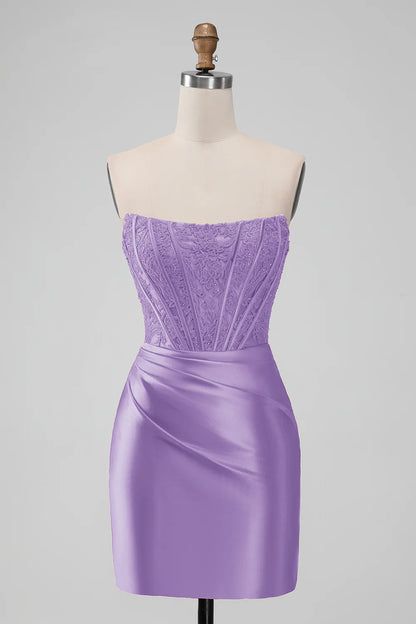 Aimishang Strapless Homecoming Dress Stylish Bodycon Sleeveless Pleated Short Prom Dress