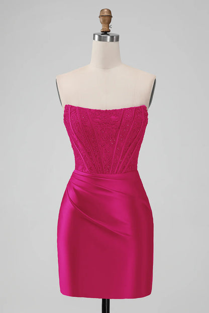 Aimishang Strapless Homecoming Dress Stylish Bodycon Sleeveless Pleated Short Prom Dress