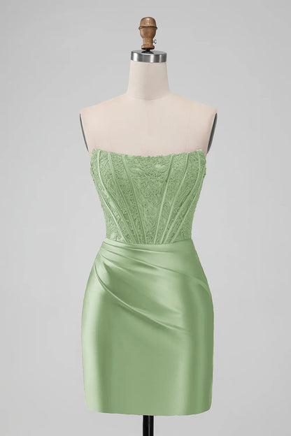 Aimishang Strapless Homecoming Dress Stylish Bodycon Sleeveless Pleated Short Prom Dress