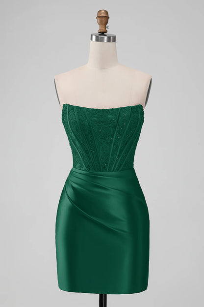 Aimishang Strapless Homecoming Dress Stylish Bodycon Sleeveless Pleated Short Prom Dress