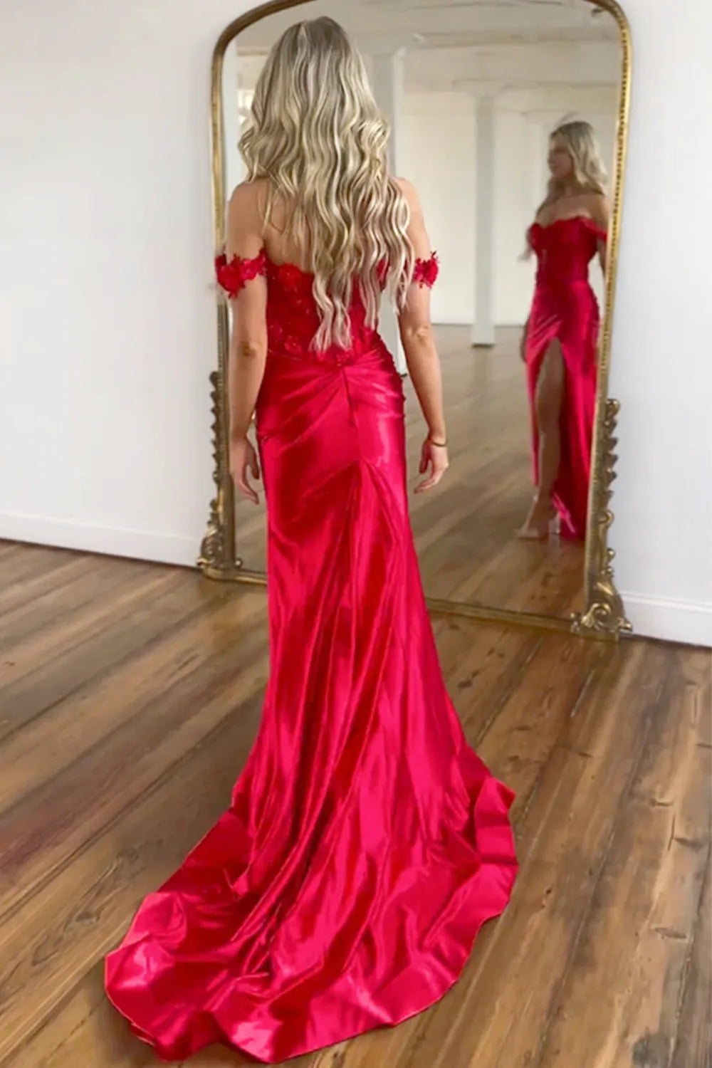 Wholesale Stunning Mermaid Prom Dress Off The Shoulder Long Satin With 3D Flowers