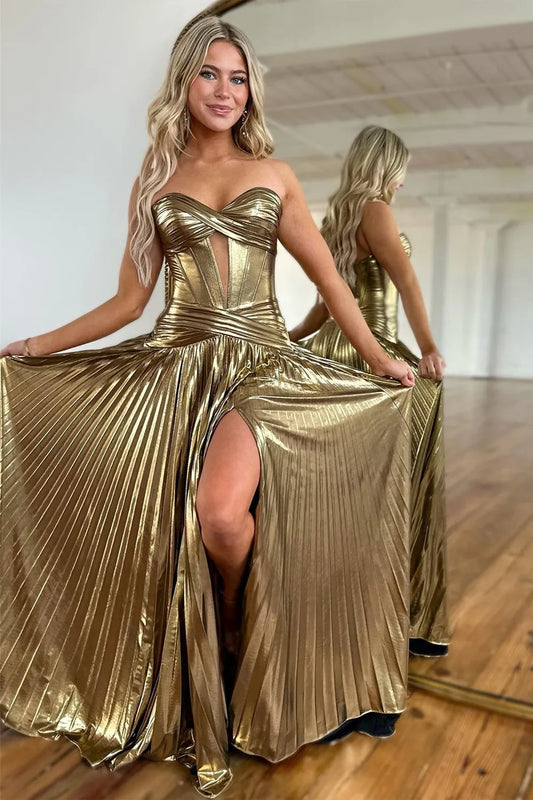 Wholesale Stunning Sweetheart Zipper Back Metallic Prom Dress With Slit