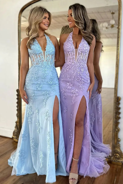 Wholesale Prom Dress Mermaid Deep V-Neck Long Lace With Split