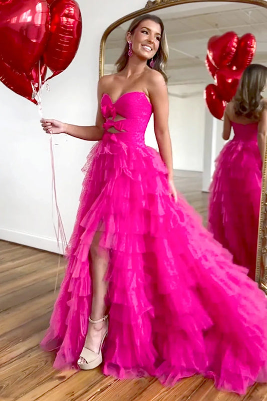 Wholesale Prom Dress A-Line Sweetheart Layered Glitter Tulle With Slit