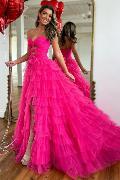 Wholesale Prom Dress A-Line Sweetheart Layered Glitter Tulle With Slit