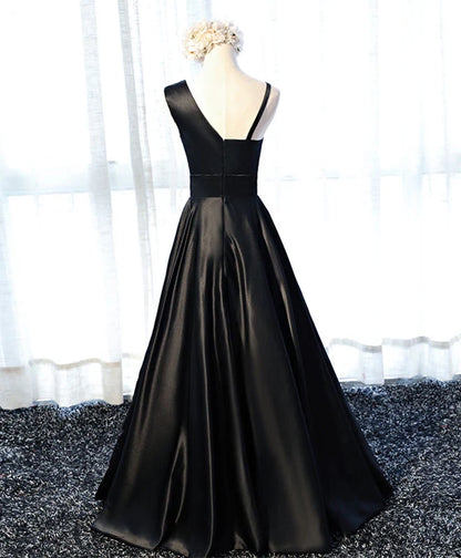 Aimishang Stylish A Line Sleeveless Black Satin Party Evening Gown Elegant Long Formal Prom Dress