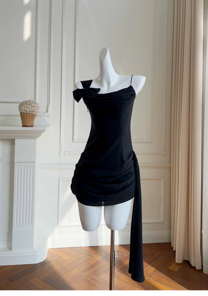 Aimishang Stylish Balck Straps Sleeveless Short Homecoming Dresses Summer Graduation Party Dress with Side Draping