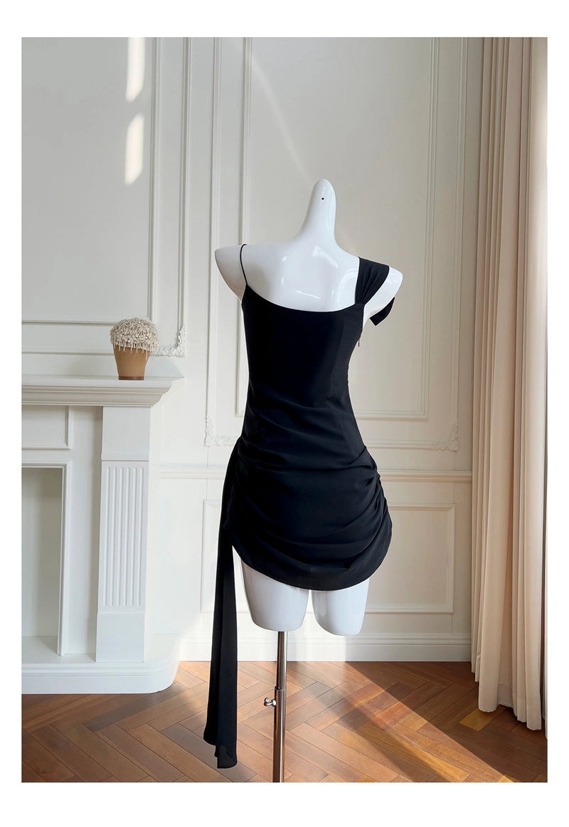 Aimishang Stylish Balck Straps Sleeveless Short Homecoming Dresses Summer Graduation Party Dress with Side Draping