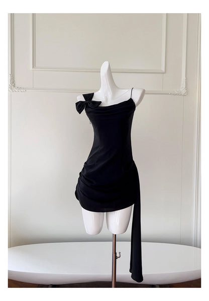 Aimishang Stylish Balck Straps Sleeveless Short Homecoming Dresses Summer Graduation Party Dress with Side Draping
