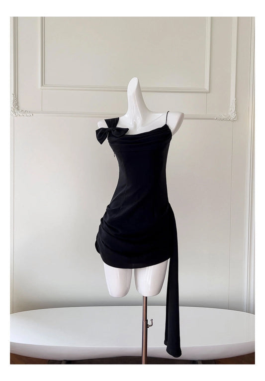 Aimishang Stylish Balck Straps Sleeveless Short Homecoming Dresses Summer Graduation Party Dress with Side Draping