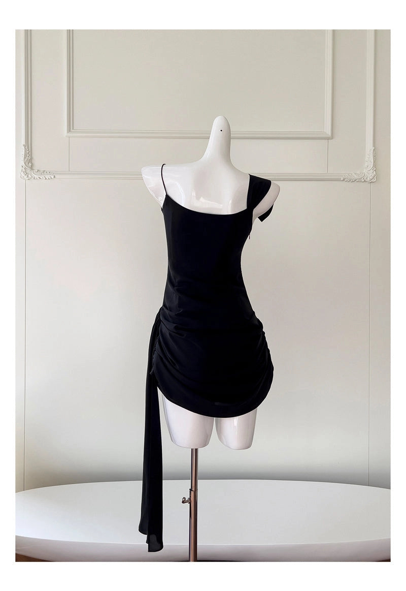 Aimishang Stylish Balck Straps Sleeveless Short Homecoming Dresses Summer Graduation Party Dress with Side Draping