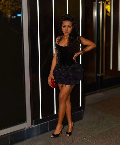 Aimishang Stylish Black Halter Sleeveless Short Party Prom Dress Fashion Graduation Homecoming Dress