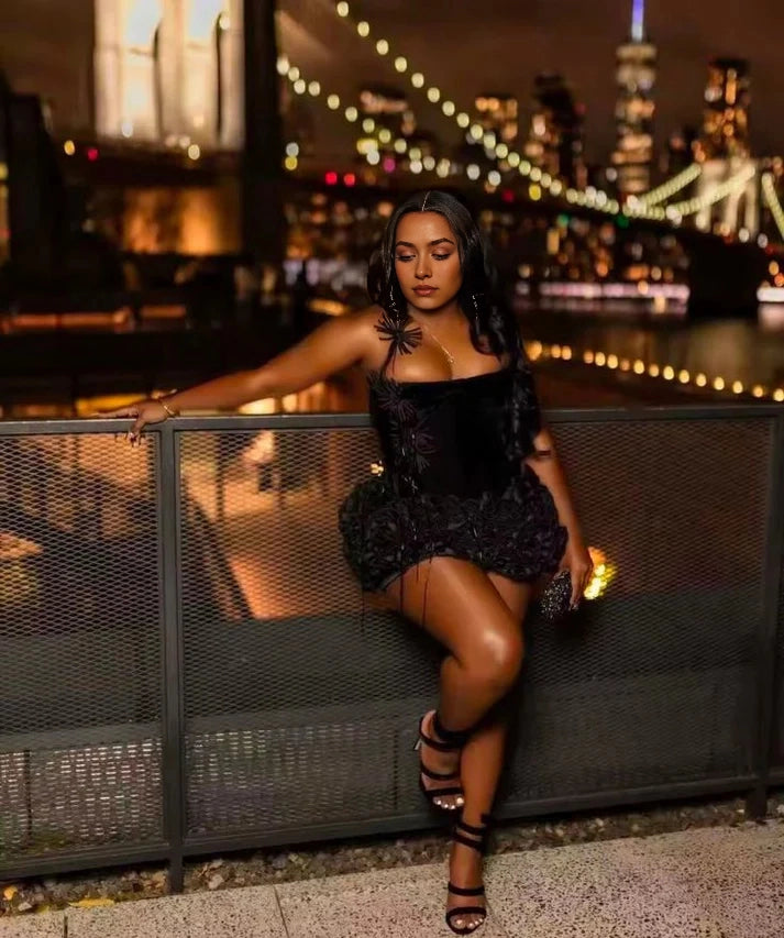 Aimishang Stylish Black Halter Sleeveless Short Party Prom Dress Fashion Graduation Homecoming Dress