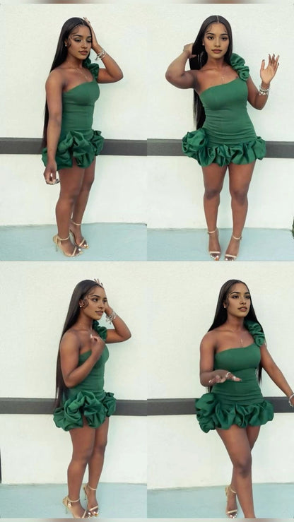 Aimishang Stylish Green One Shoulder Sleeveless Short Homecoming Dress Summer Mini Birthday Party Dress