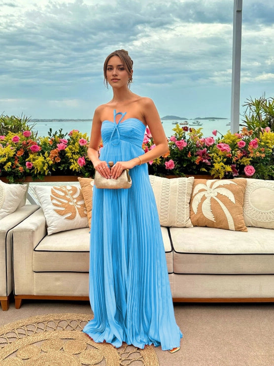 Aimishang Stylish Strapless A Line Sleeveless Pleated Long Party Evening Gown Charming Wedding Guest Dresses