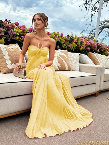 Aimishang Stylish Strapless A Line Sleeveless Pleated Long Party Evening Gown Charming Wedding Guest Dresses