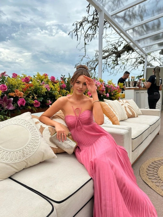 Aimishang Stylish Strapless A Line Sleeveless Pleated Long Party Evening Gown Charming Wedding Guest Dresses