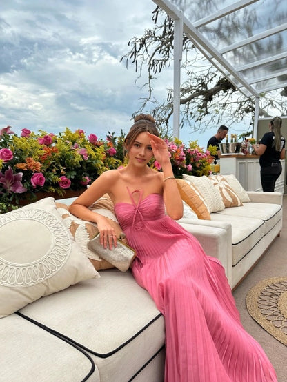 Aimishang Stylish Strapless A Line Sleeveless Pleated Long Party Evening Gown Charming Wedding Guest Dresses