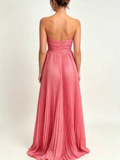 Aimishang Stylish Strapless A Line Sleeveless Pleated Long Party Evening Gown Charming Wedding Guest Dresses