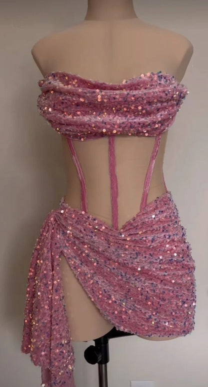 Aimishang Stylish Strapless Sheath Sleeveless Sequins Short Graduation Party Dress Sexy Homecoming Dresses