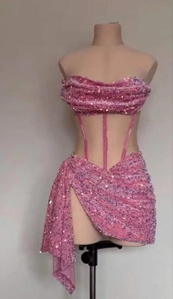 Aimishang Stylish Strapless Sheath Sleeveless Sequins Short Graduation Party Dress Sexy Homecoming Dresses