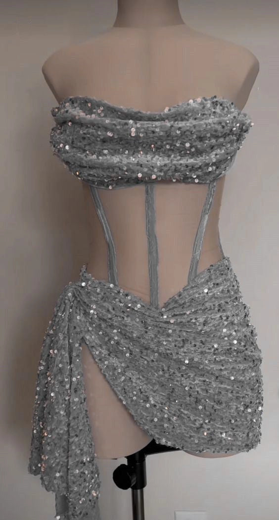 Aimishang Stylish Strapless Sheath Sleeveless Sequins Short Graduation Party Dress Sexy Homecoming Dresses