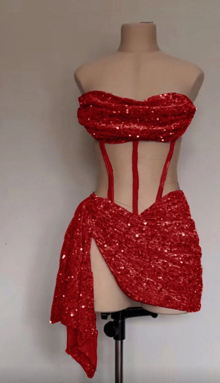 Aimishang Stylish Strapless Sheath Sleeveless Sequins Short Graduation Party Dress Sexy Homecoming Dresses
