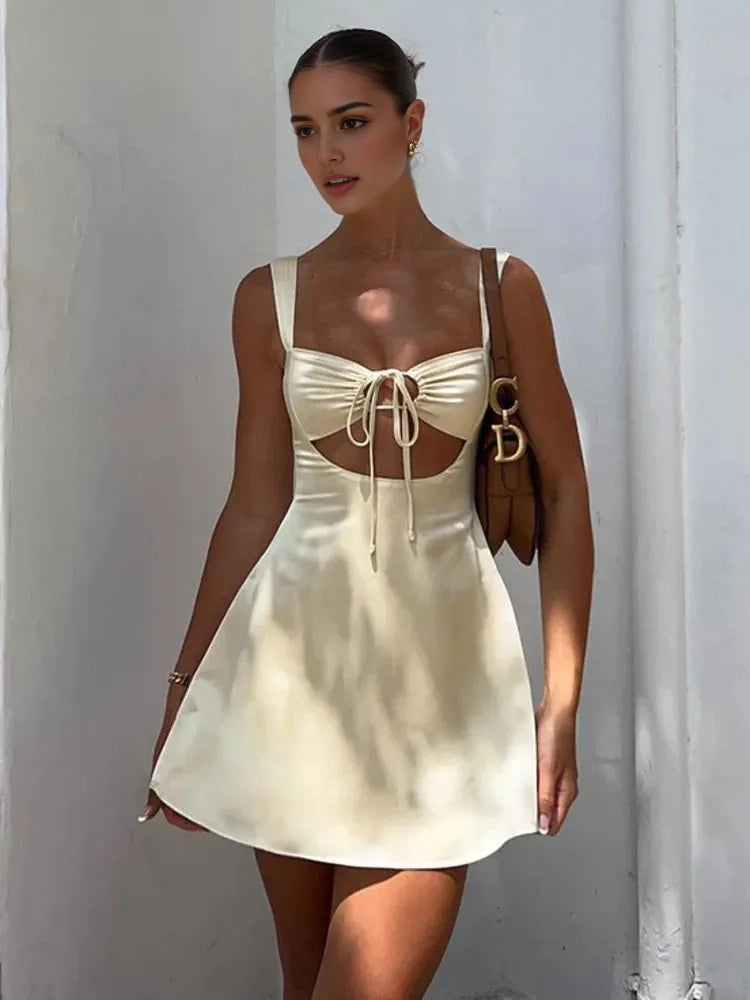 Aimishang Stylish Straps Sleeveless Short Vacation Dress Satin Summer Party Homecoming Dress