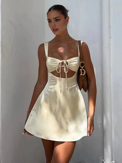 Aimishang Stylish Straps Sleeveless Short Vacation Dress Satin Summer Party Homecoming Dress
