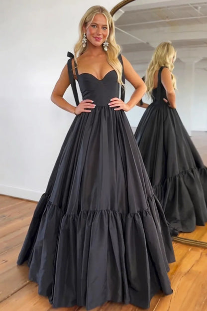 Wholesale Prom Dress Black Princess A-Line Tie Straps Satin