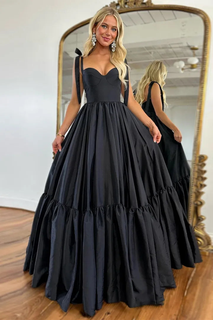 Wholesale Prom Dress Black Princess A-Line Tie Straps Satin