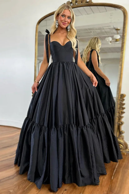 Wholesale Prom Dress Black Princess A-Line Tie Straps Satin