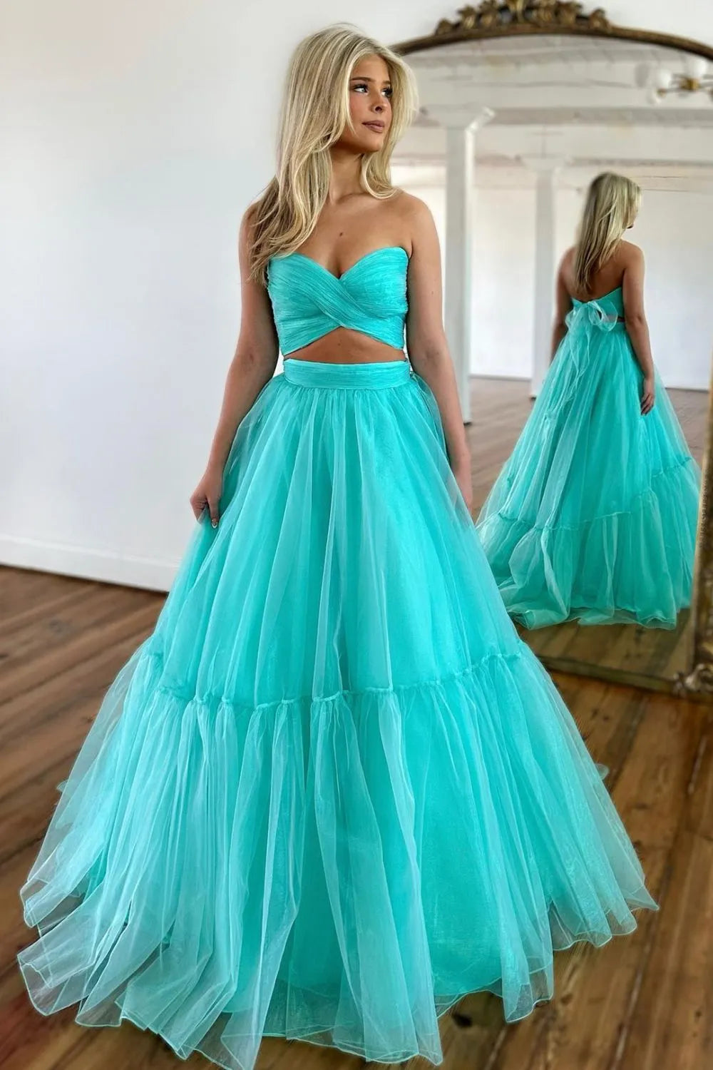 Wholesale Prom Dress A-Line Sweetheart Tulle With Detachable Sleeves